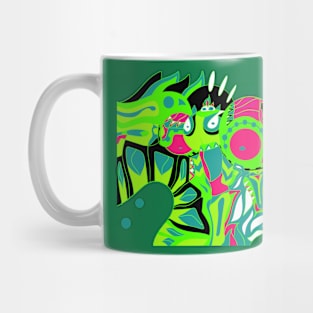 green radioactive dogu knight in mayan pattern tribal mandala art Mug